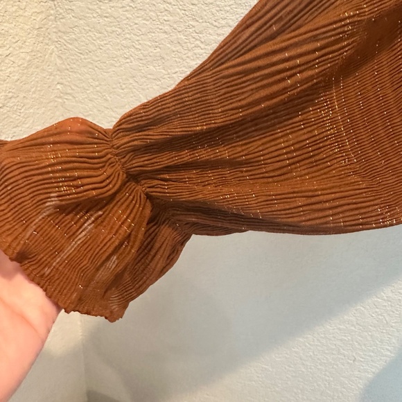 Umgee Copper Brown Metallic Accordion Pleat Boho Blouse - Size L - EUC - Picture 3 of 8